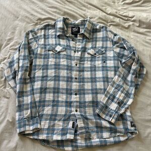 Vintage Rip Curl Blue and White Checkered Men's Shirt